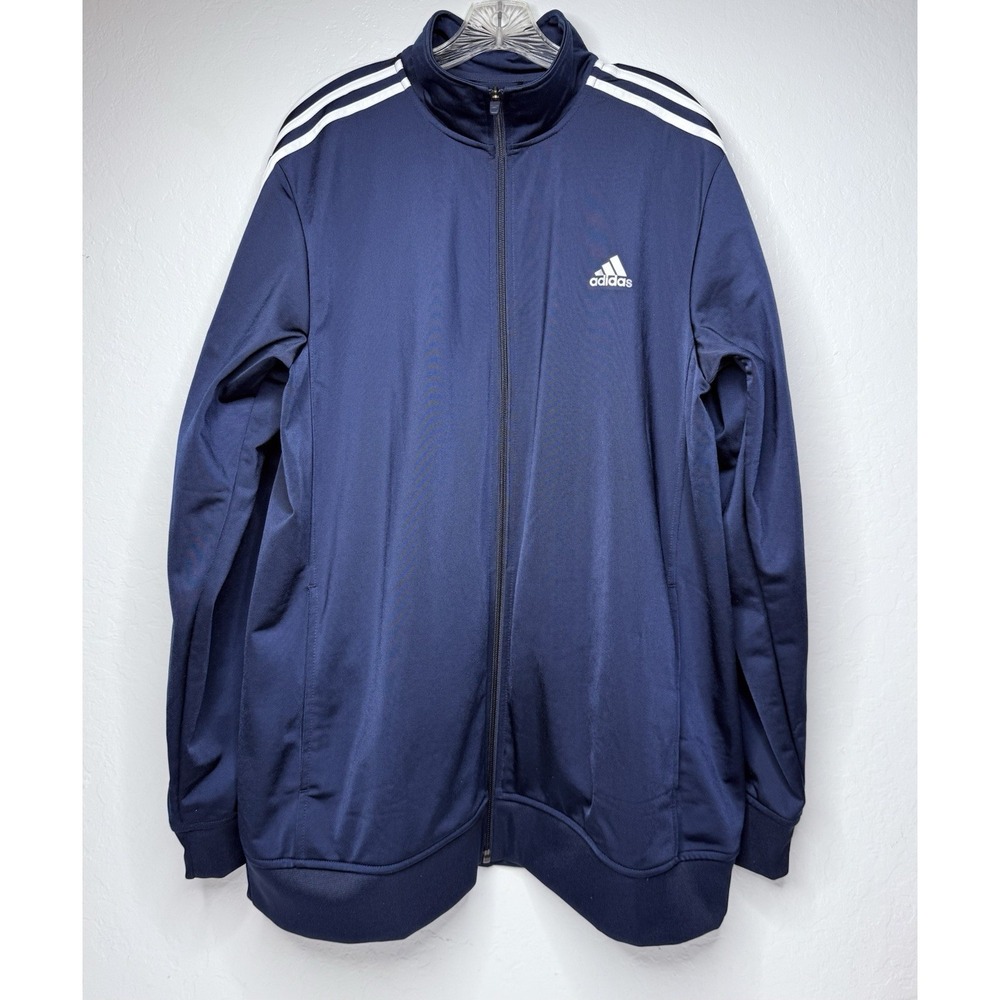 Adidas Track Jacket Mens XL Blue White 3-Stripes Full Zip Athletic Retro Active